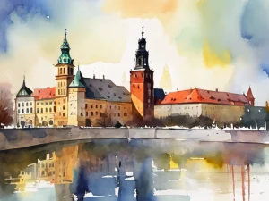 krakow-akwarelą-AI-atrakcje-turystyczne-wawel